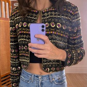 Vintage sequin and Beaded Jacket 10% silk size small.
